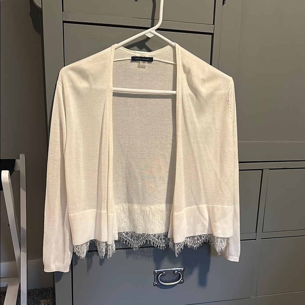 Tommy Hilfiger Off-White Sweater with Lace Trim